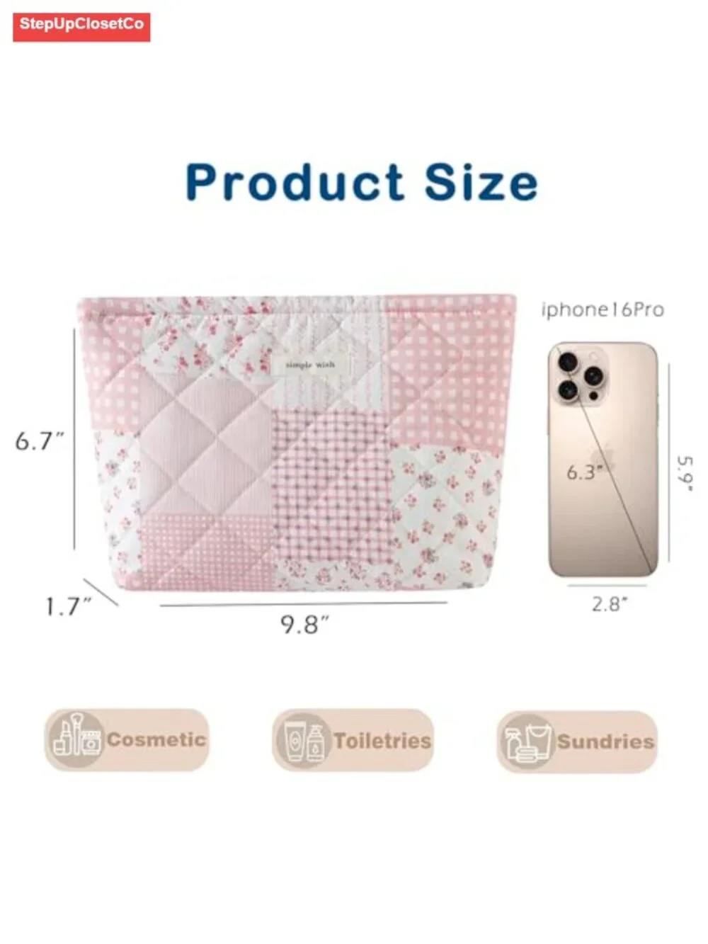 Quilted Cotton Makeup Bag Floral Cosmetic Pouch Travel Toiletry Organizer for